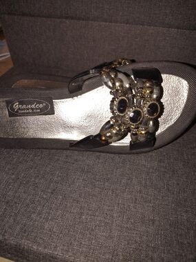 Grandco Sandals Black Jeweled Wedge Sandals